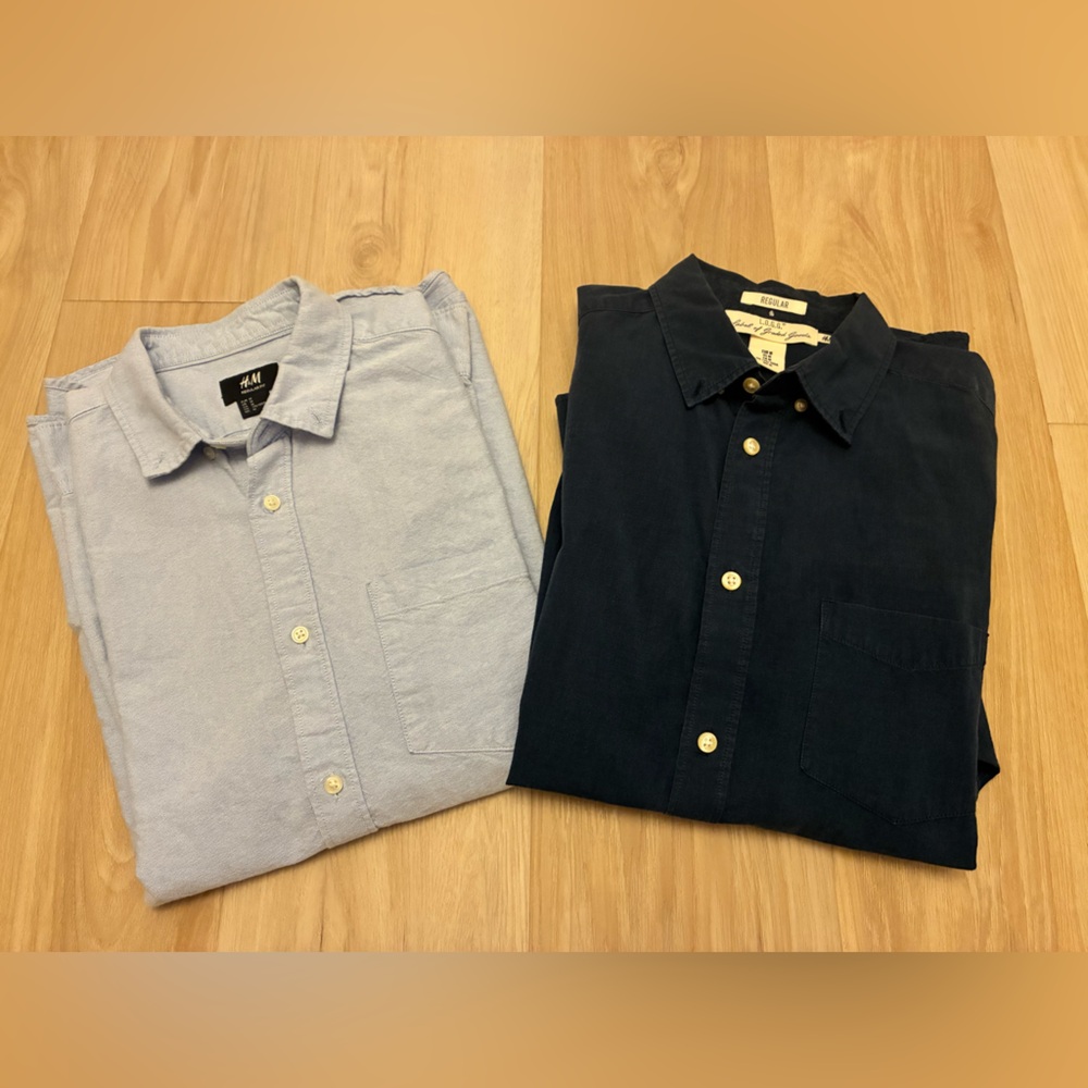 H&M Regular & L.O.G.G. Blue Bundle of 2 Casual Shirts Long sleeve button down